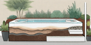 A detailed cross-section of an inground spa installation process